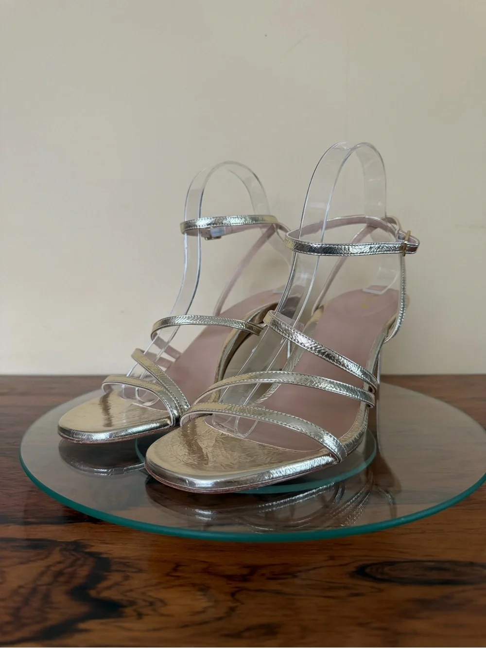 Metallic Gold Strappy Heeled Sandals by INEZ